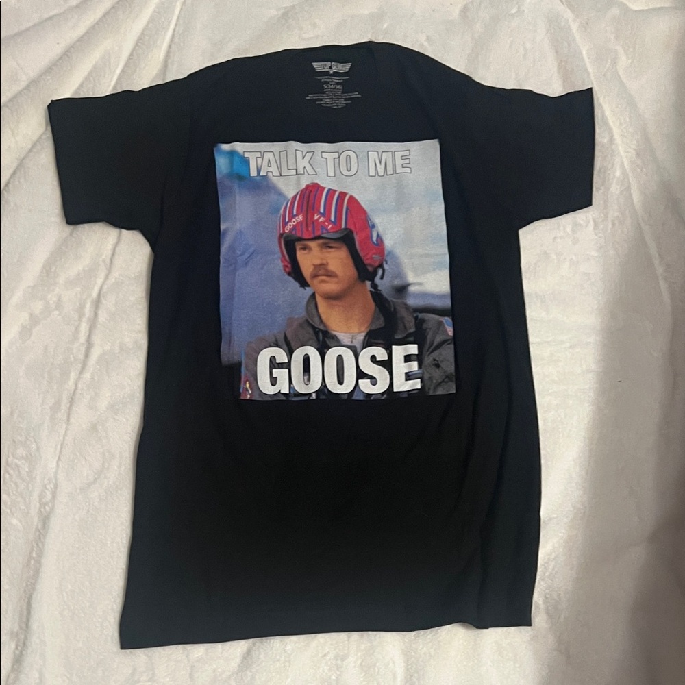 Black Graphic Tee with Talk to Me Goose Print - Picture 1 of 3